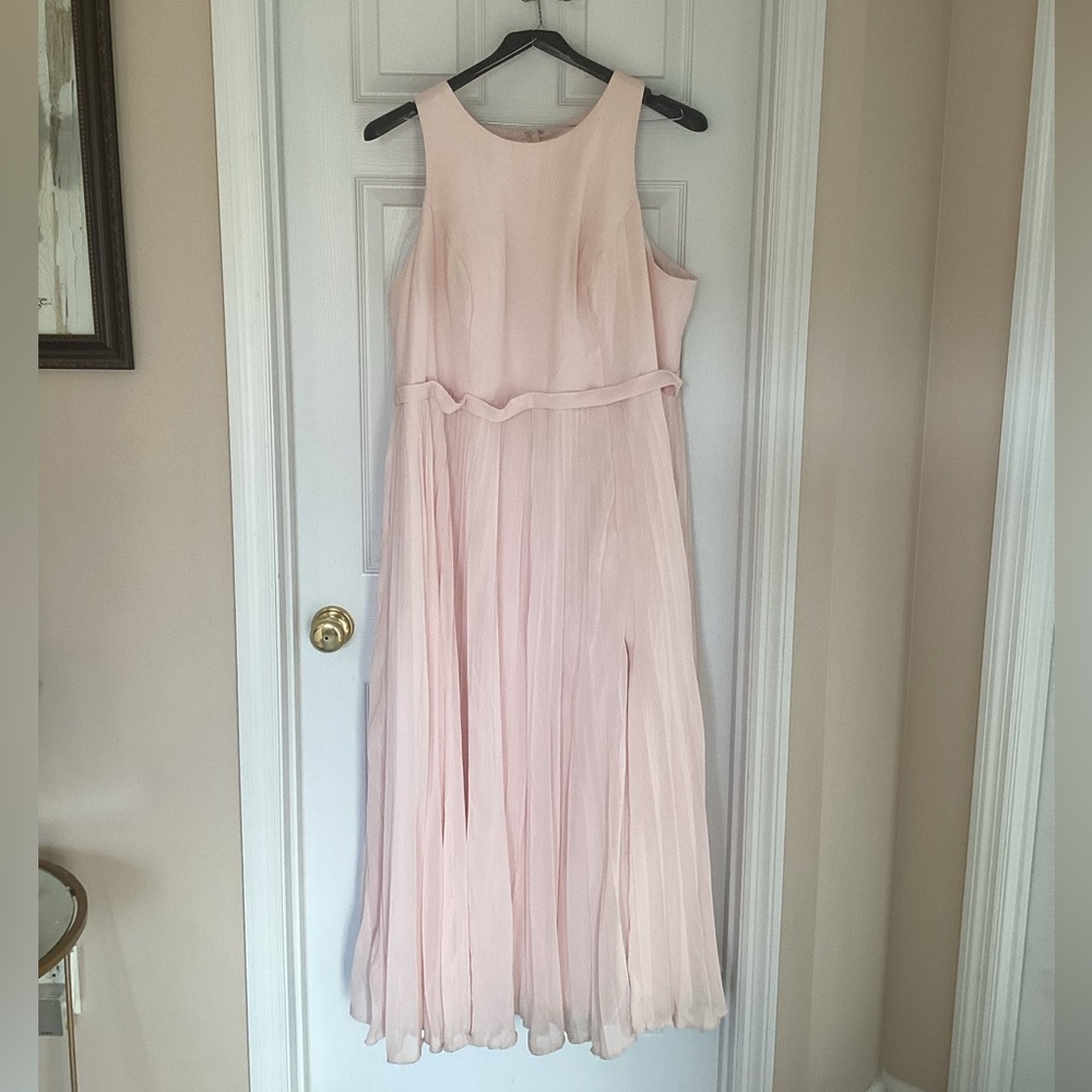 Bridesmaid Blushing Pink Azazie Maxi Dress Hemmed for 5’2” with Heels - Picture 2 of 4